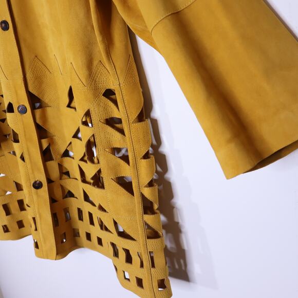 LAFAYETTE 148 NEW Clyde Laser Cut Suede Jacket Spiced Honey Yellow Women's XL - Picture 6 of 12